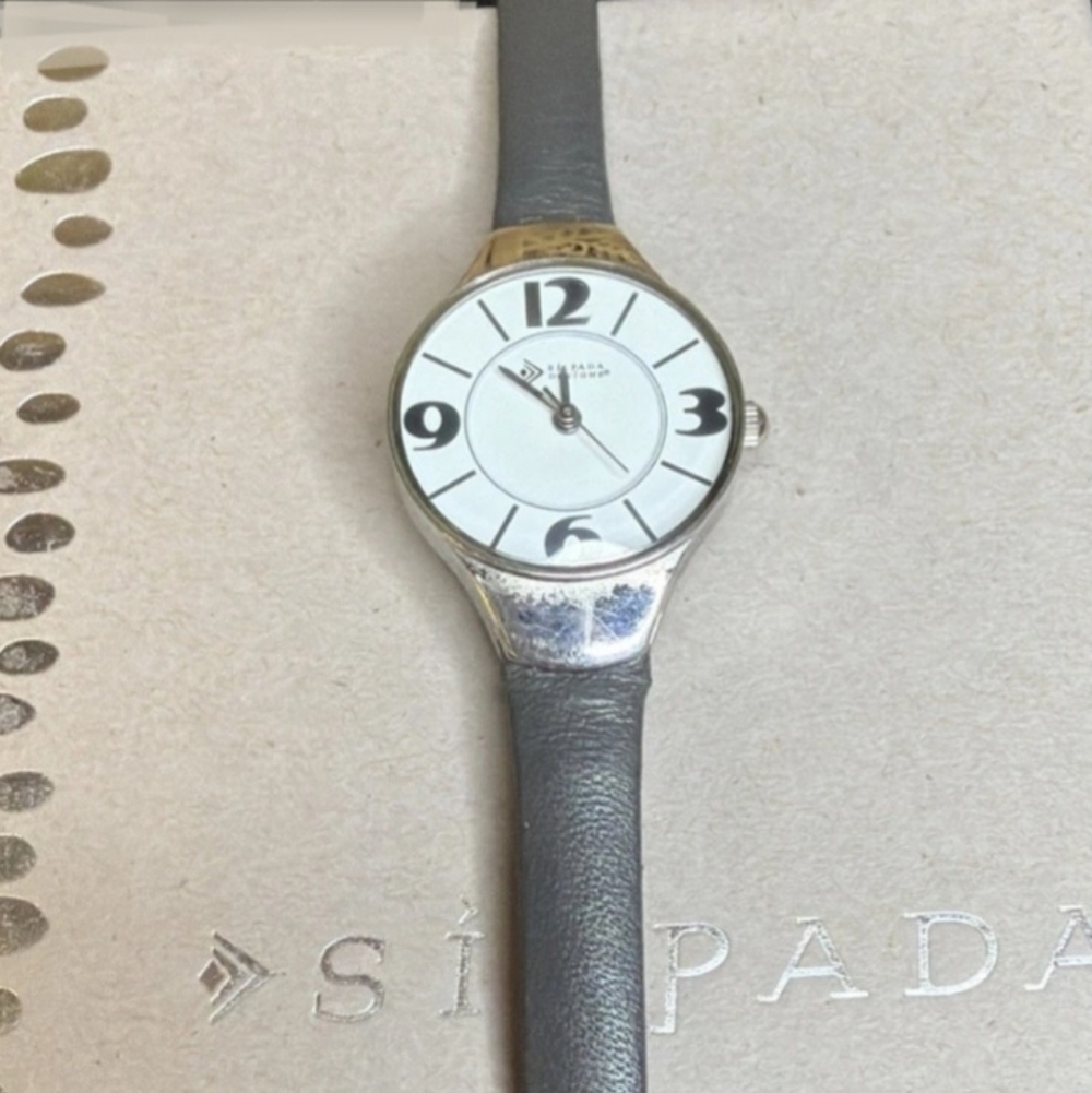 Silpada Gray Leather Stainless Steel Watch T1922